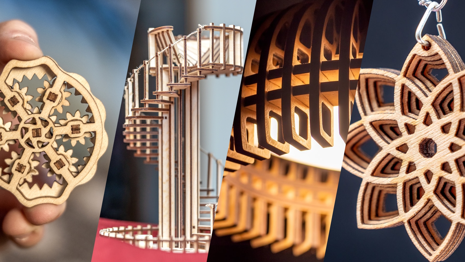 Puidust käsitöö, Ähmiketas näppude vahel, Täringutorn, UFO lamp ja mitmekihiline kõrvarõngas